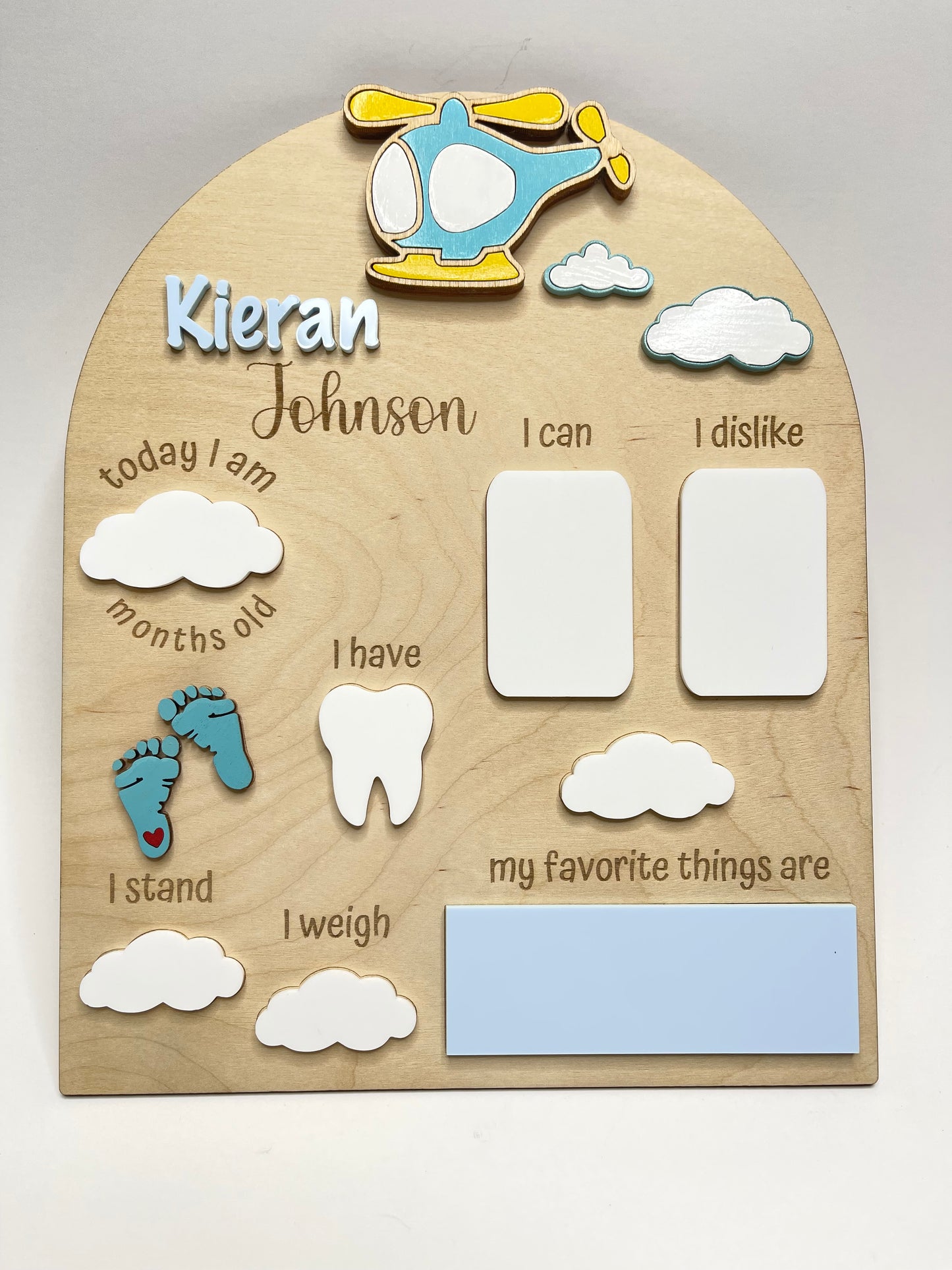 Personalized Baby Milestone Board – Helicopter Theme
