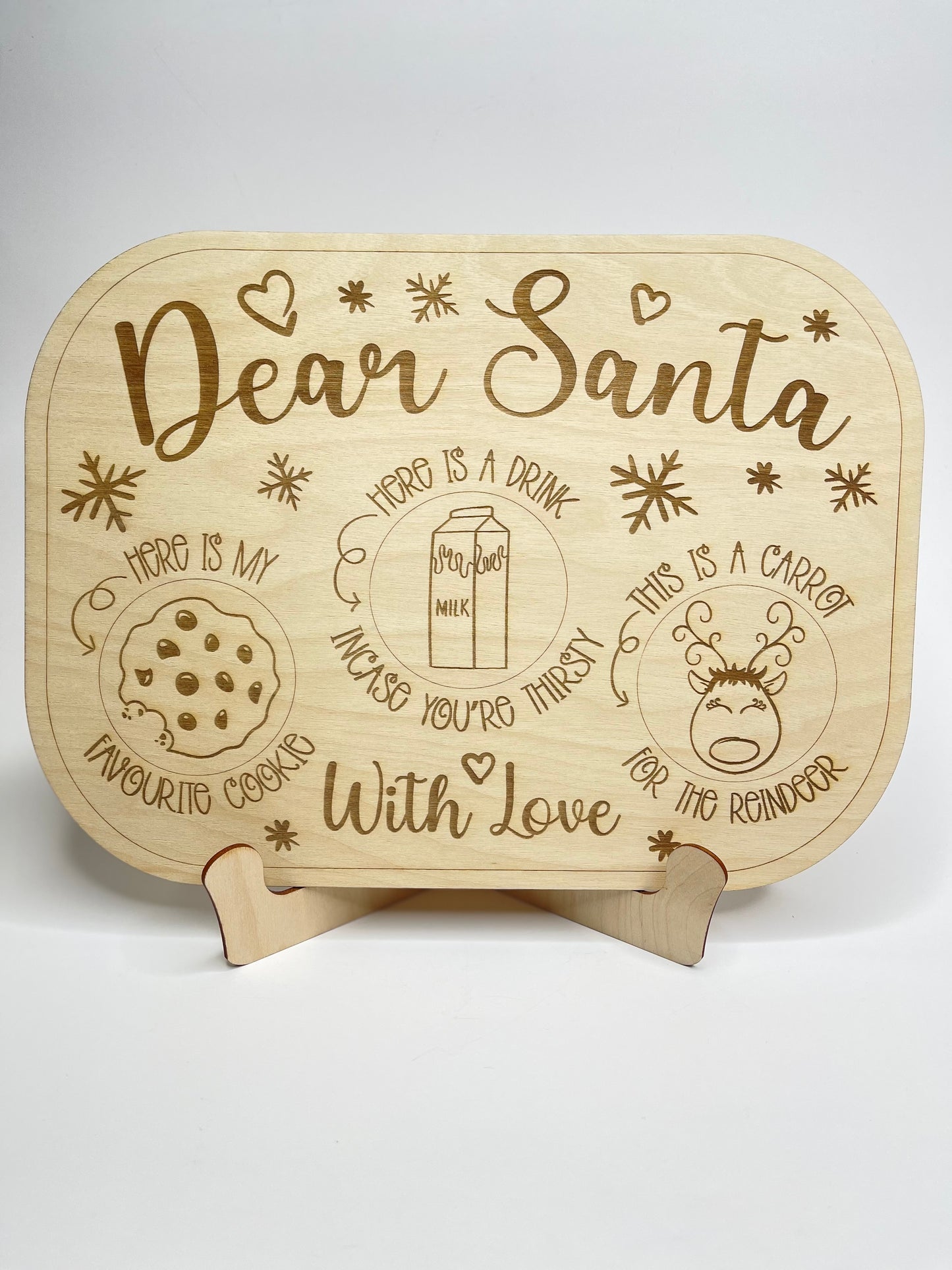 Dear Santa Christmas Eve Treat Tray – Wooden Cookie, Milk & Carrot Plate