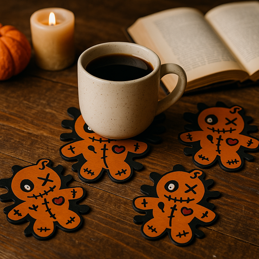 Voodoo Doll 3D Wood Coasters | Handmade Halloween Decor Gift