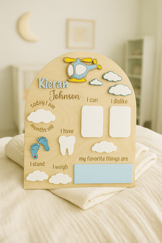 Personalized Baby Milestone Board – Helicopter Theme