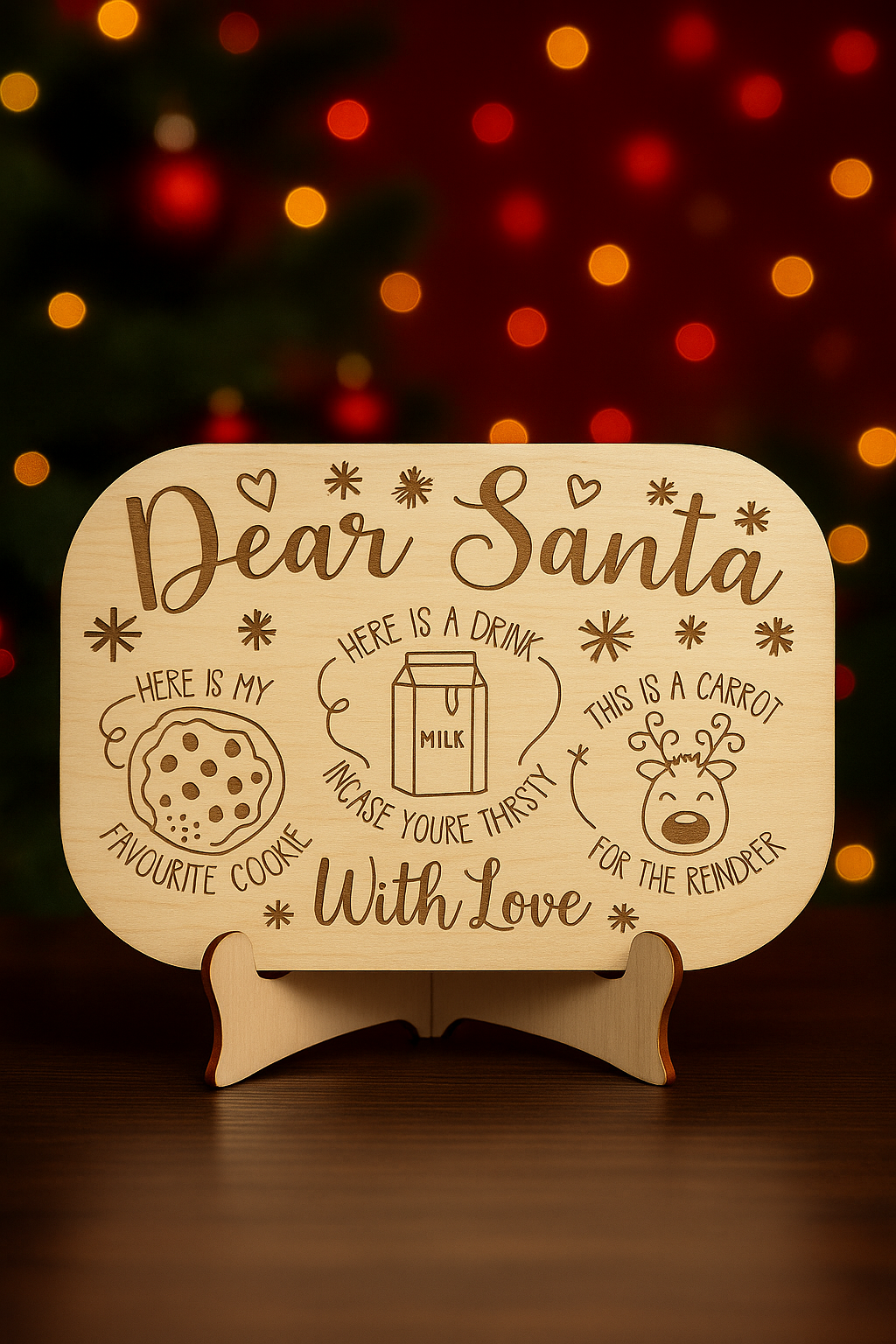 Dear Santa Christmas Eve Treat Tray – Wooden Cookie, Milk & Carrot Plate