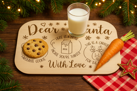 Dear Santa Christmas Eve Treat Tray – Wooden Cookie, Milk & Carrot Plate