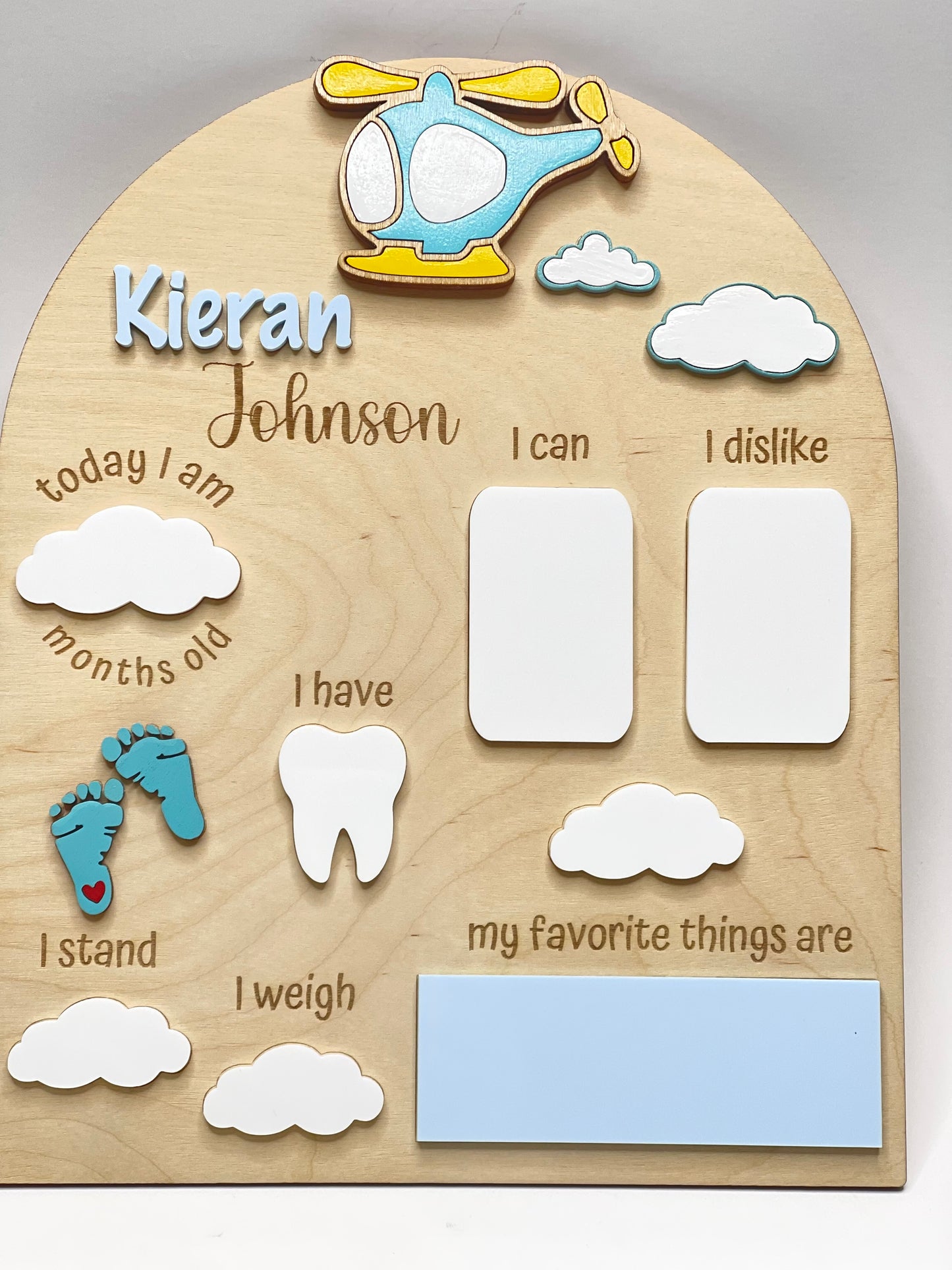 Personalized Baby Milestone Board – Helicopter Theme