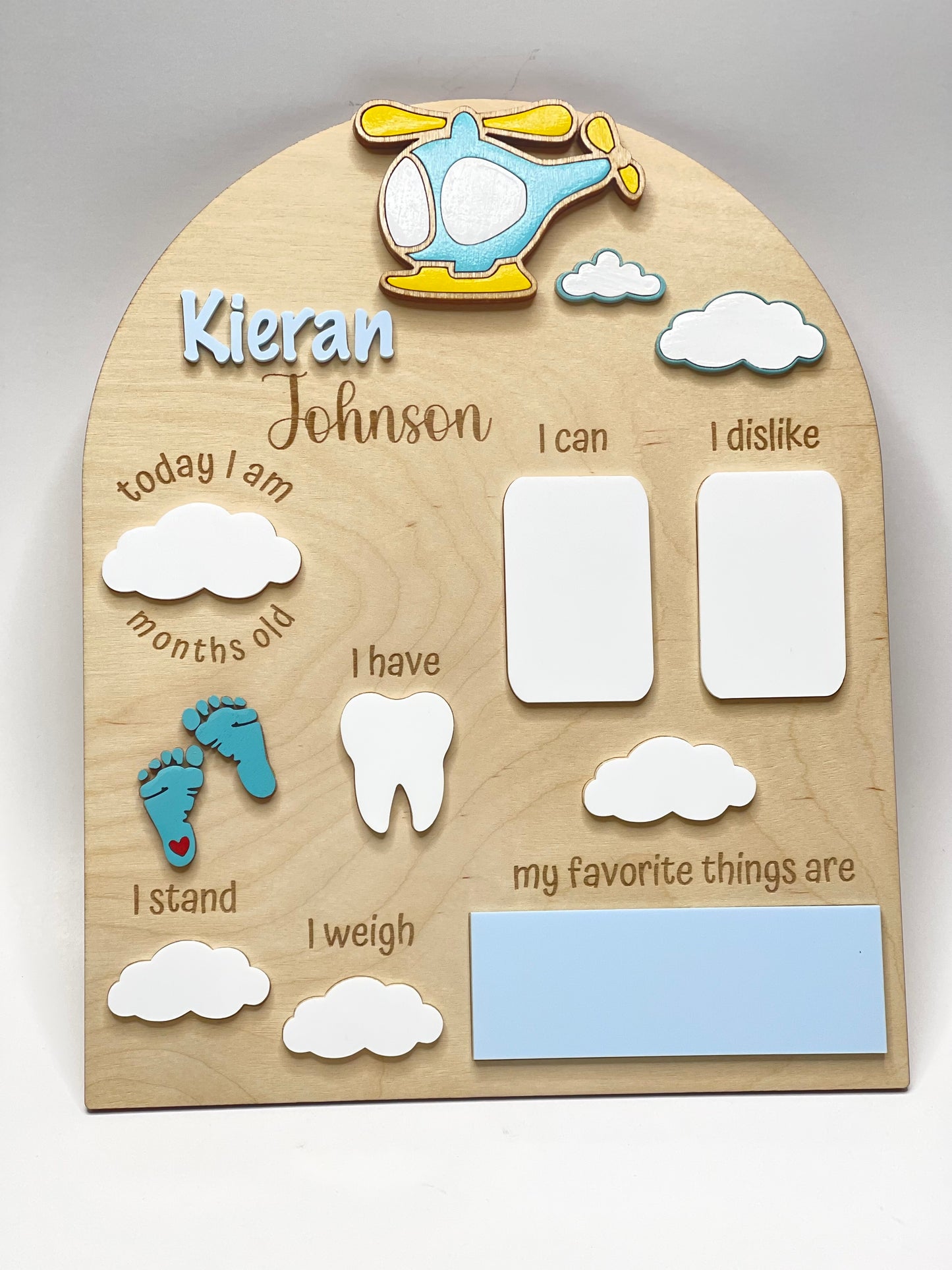Personalized Baby Milestone Board – Helicopter Theme
