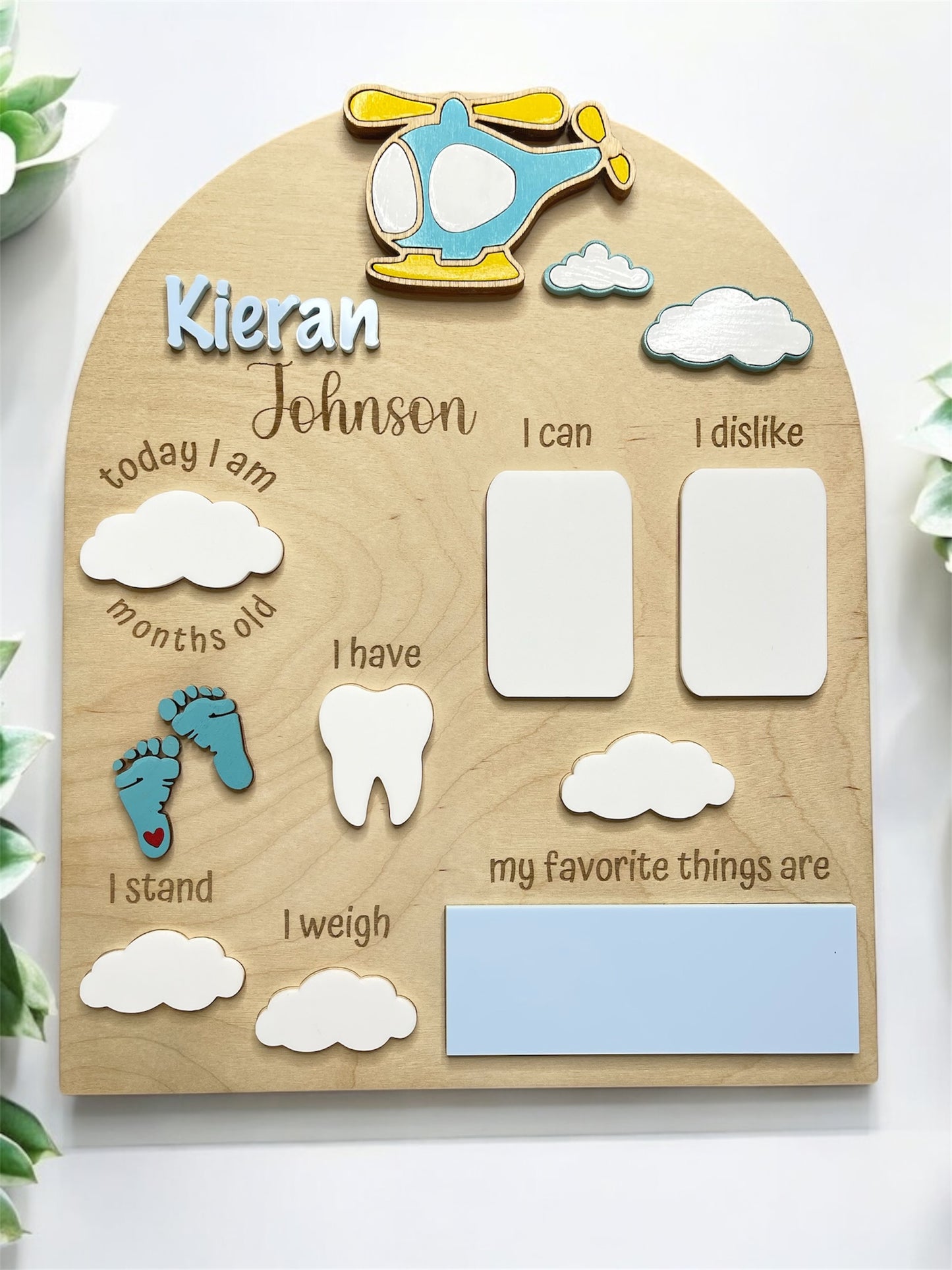 Personalized Baby Milestone Board – Helicopter Theme