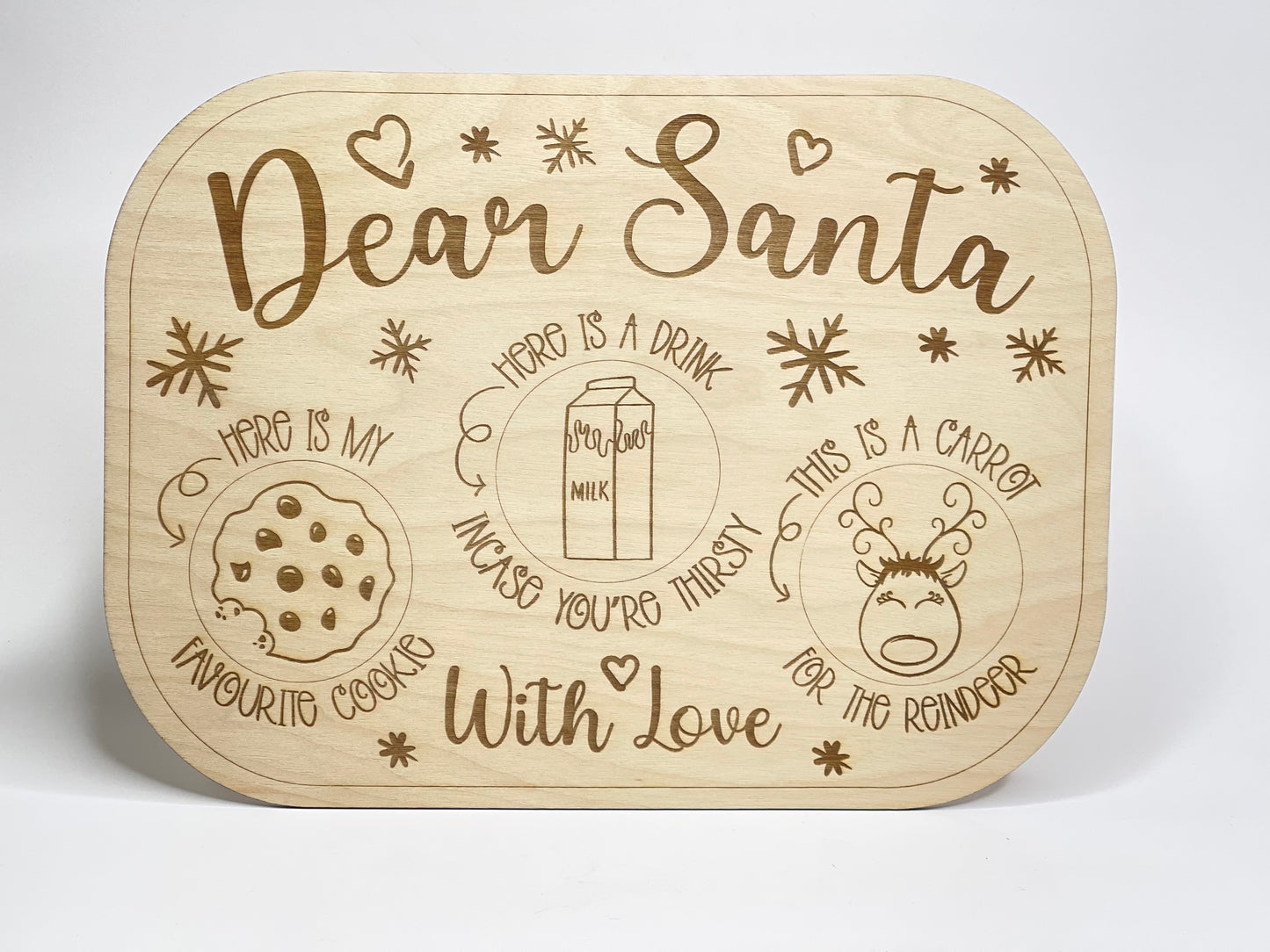 Dear Santa Christmas Eve Treat Tray – Wooden Cookie, Milk & Carrot Plate