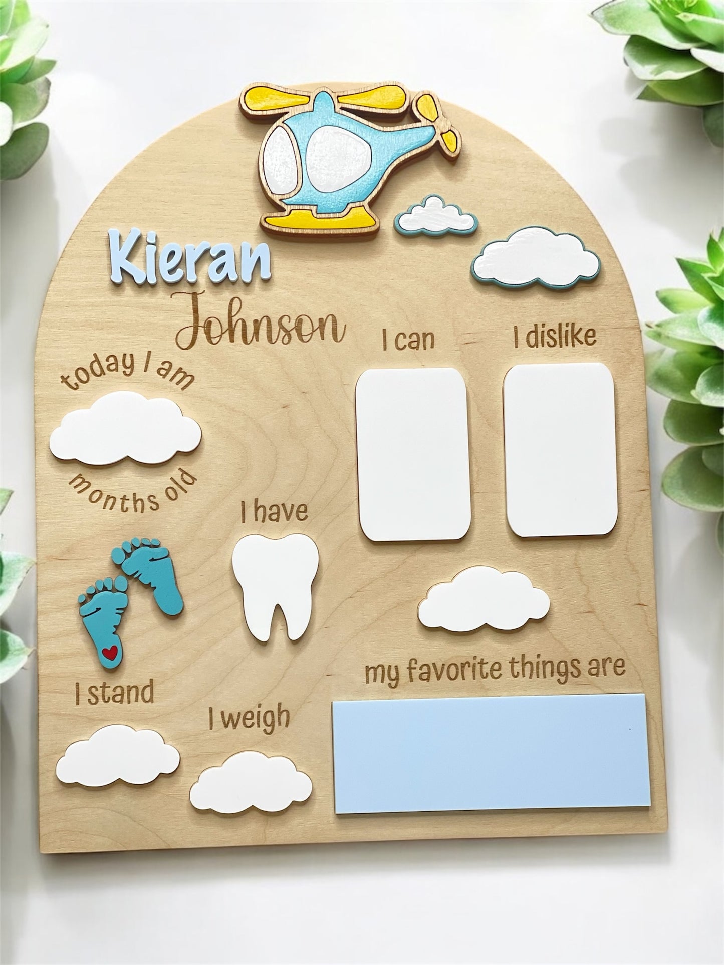 Personalized Baby Milestone Board – Helicopter Theme