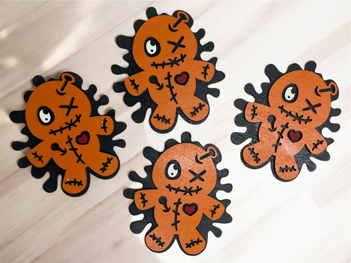 Voodoo Doll 3D Wood Coasters | Handmade Halloween Decor Gift